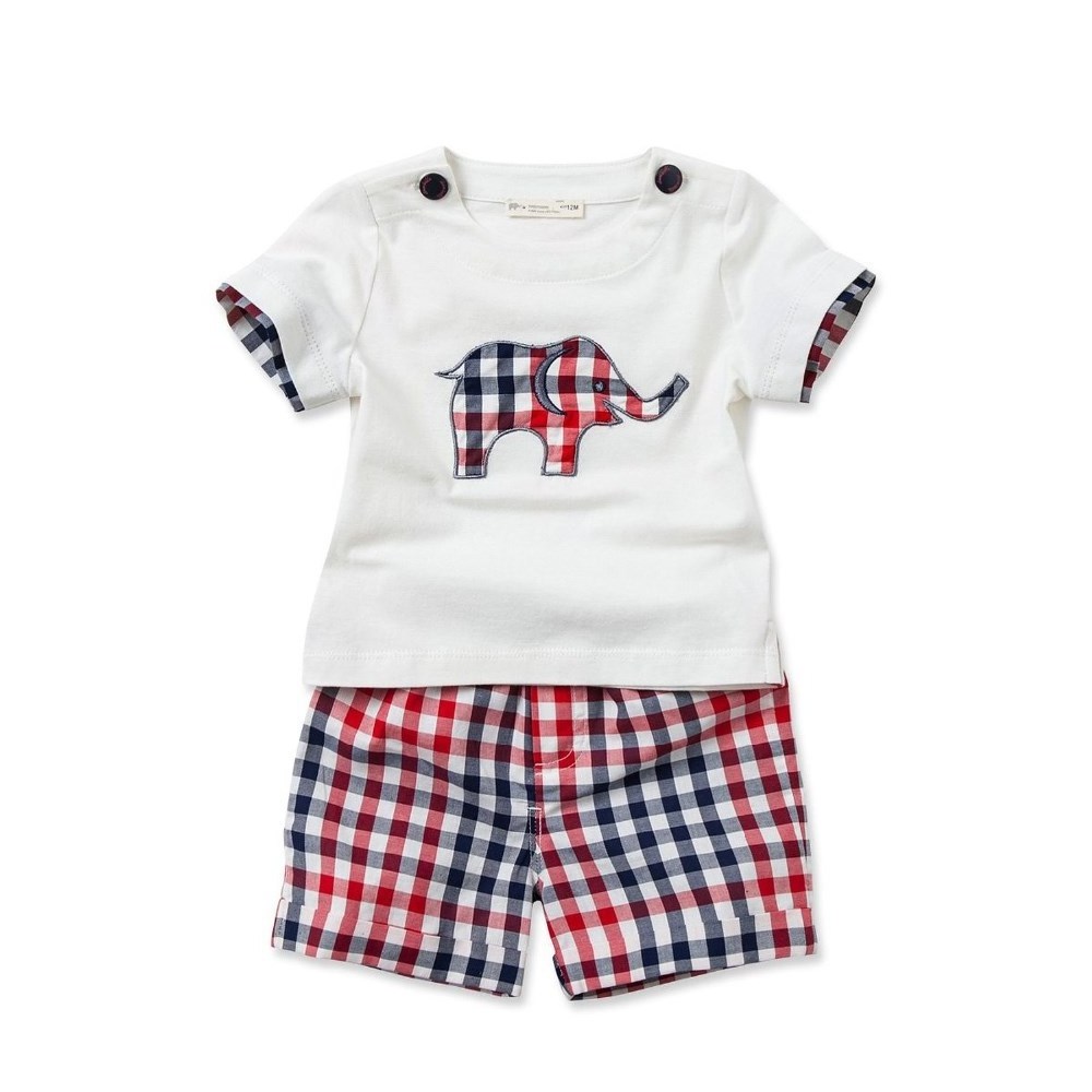 Summer handsome baby grid short sleeve children kids baba suit