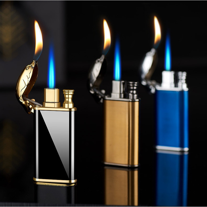 JUJI High Quality Double Flame Lighter Custom Logo Lighter Straight Flame Gas Flame Lighter For Cigarette