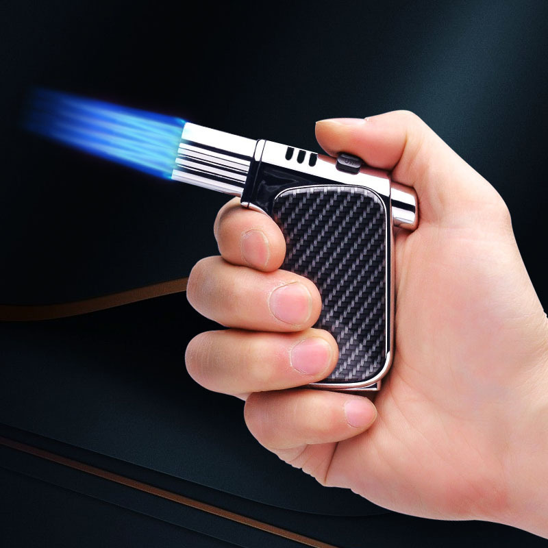 JUJI 2023 Wholesale Customized Creative Inflatable lighter Windproof Four Straight Blue Flames Cigar Lighter