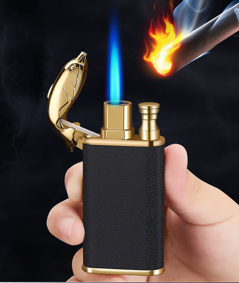 JUJI Frosted Crocodile Dolphin Model Metal Butane Lighter Double Flame Cigarette Lighter Custom Logo