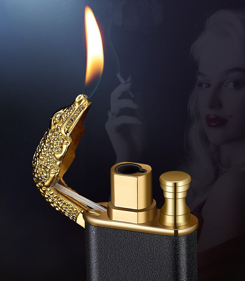 JUJI Frosted Crocodile Dolphin Model Metal Butane Lighter Double Flame Cigarette Lighter Custom Logo