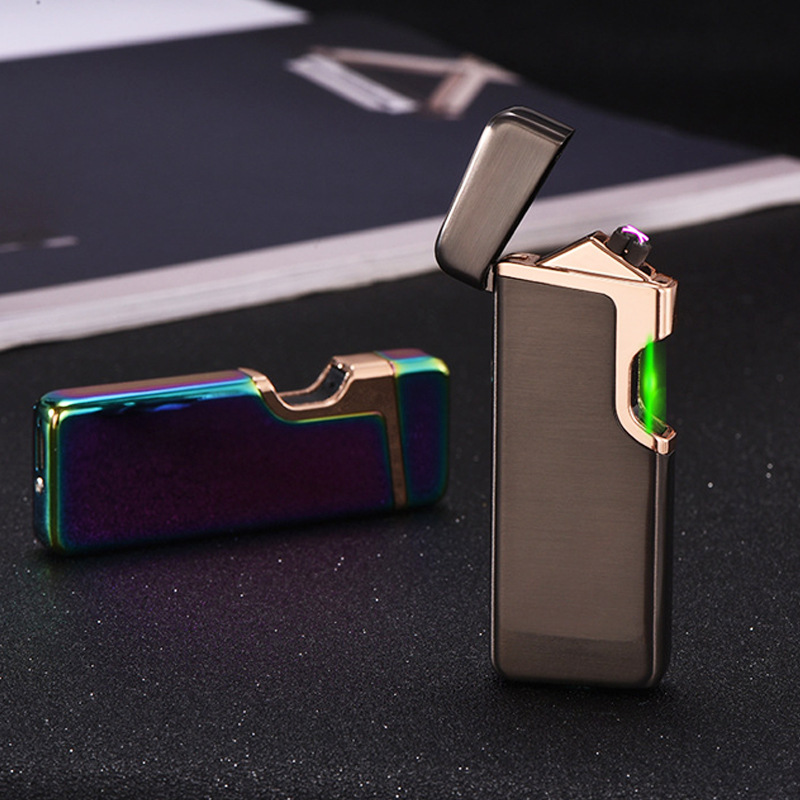 2024 USB Rechargeable Windproof Flameless Cigarette Lighter Custom Logo Double Arc Lighters for Smoking