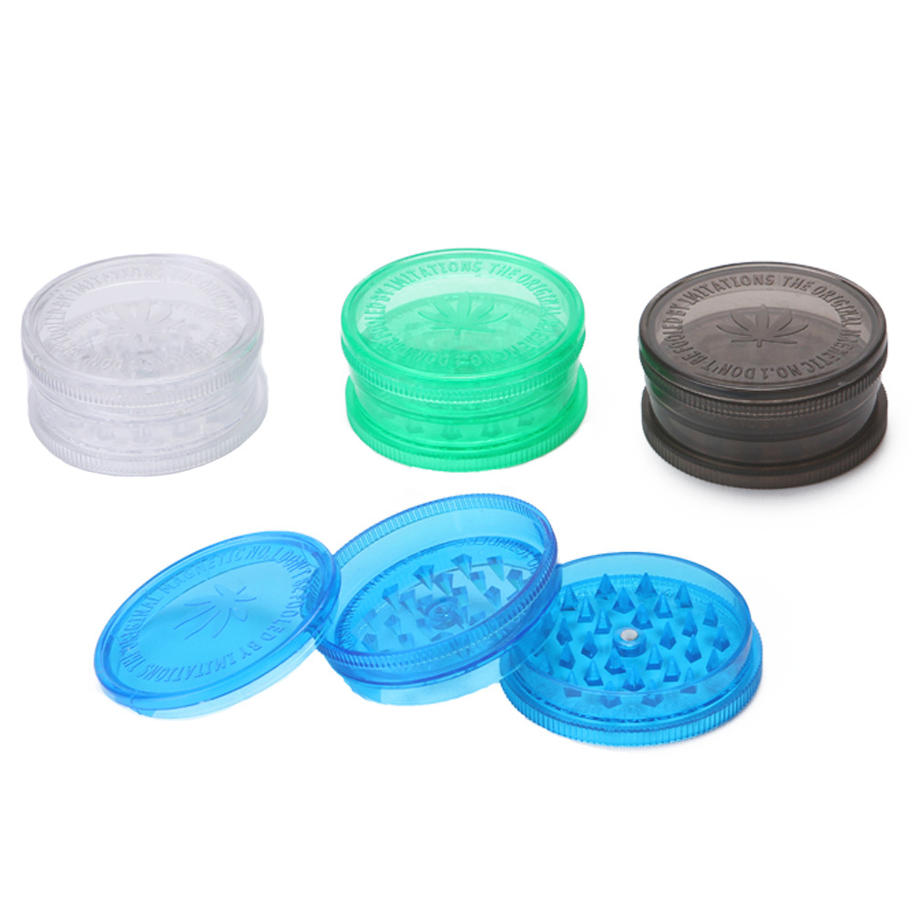 JUJI 2022 High Quality Small MOQ Free Sample Custom Logo 3 layer 60MM Tobacco Acrylic Plastic Dry Herb Grinder With Storage Lid