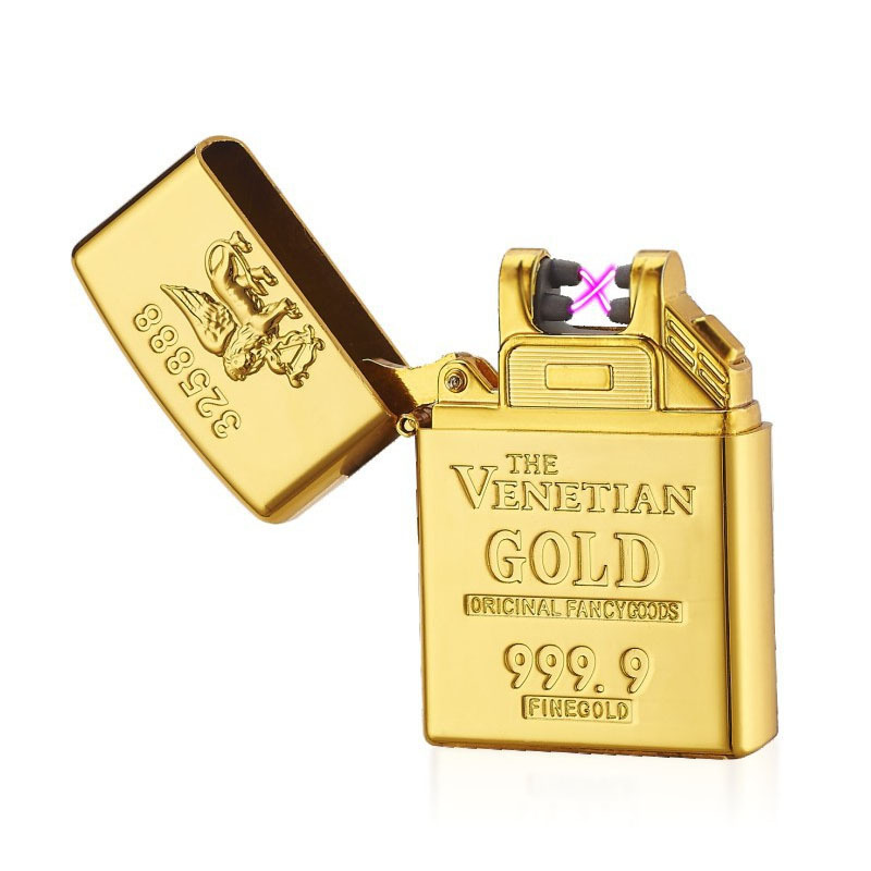 2023 Popular Cigarette Arc Lighter Custom Logo Gold Windproof Dual Arc Rechargeable USB Electric Lighter with Gift Box