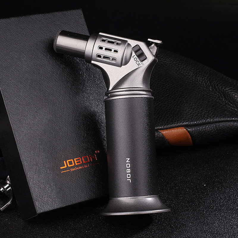 JUJI 2024 Hot Sale Gun Shape Cigar Lighter Customize Logo Refillable Butane Jet Torch Lighters With Gift Box Cigar Accessories