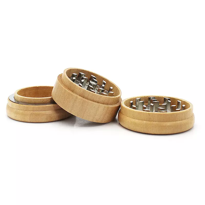 JUJI Manufacturer Wholesale 3 Piece Custom Laser Printing 63mm Wood Herb Grinder with Zinc Sharp Teeth