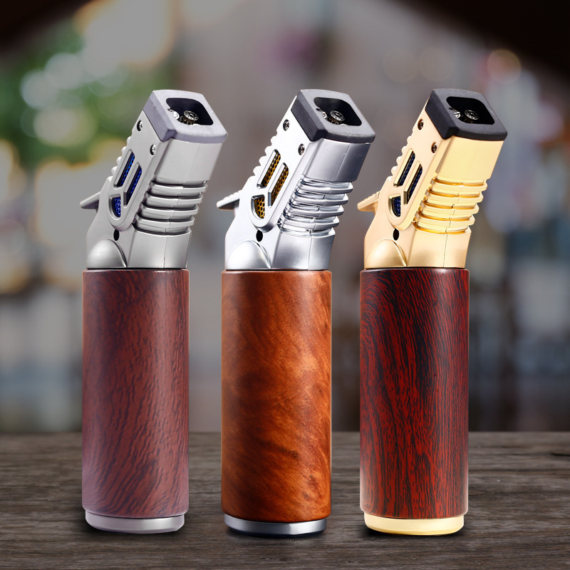 JUJI 2023 Custom Logo New Torch Lighter With Gift Box High-end Four Jet Blue Flame Refillable Butane Punch Cigar Lighter