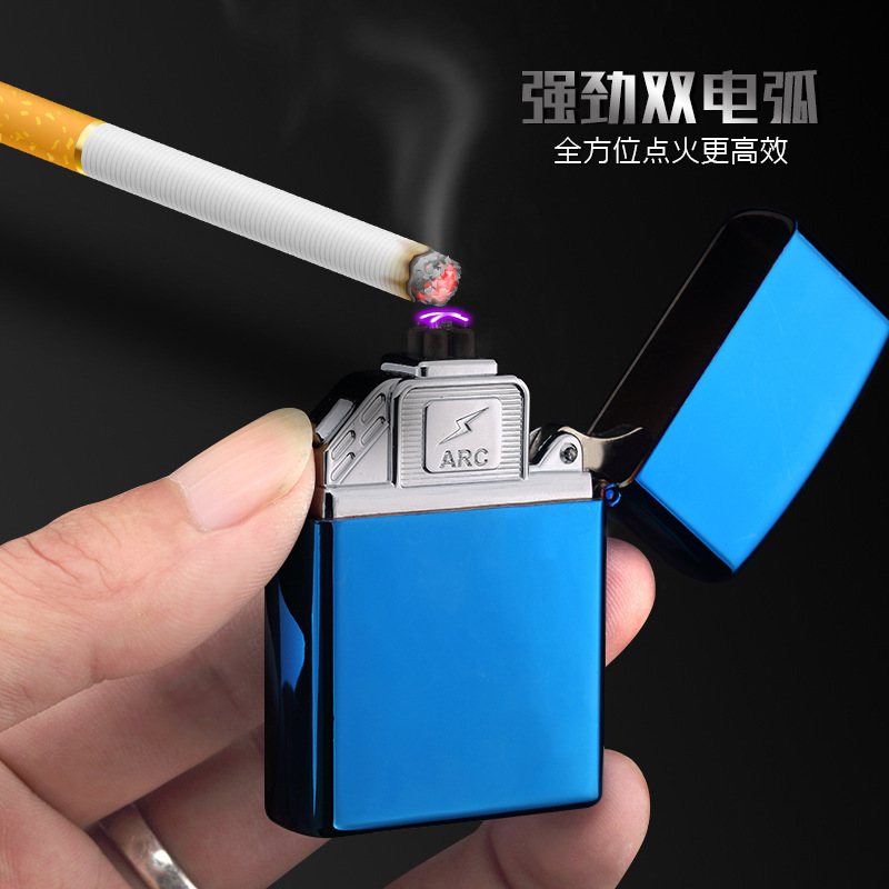 2023 Wholesale Electronic Charging USB Lighter Custom Logo Cigarette Cigar Windproof Dual Arc Lighter with Gift Box