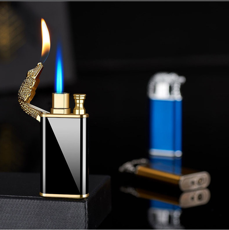 JUJI High Quality Double Flame Lighter Custom Logo Lighter Straight Flame Gas Flame Lighter For Cigarette