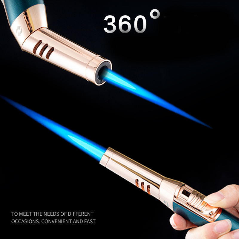 Christmas Family Dinner Windproof Blue Flame Cigar Lighter 360 Spin Mini Butane Gas Blow Torch for BBQ Kitchen