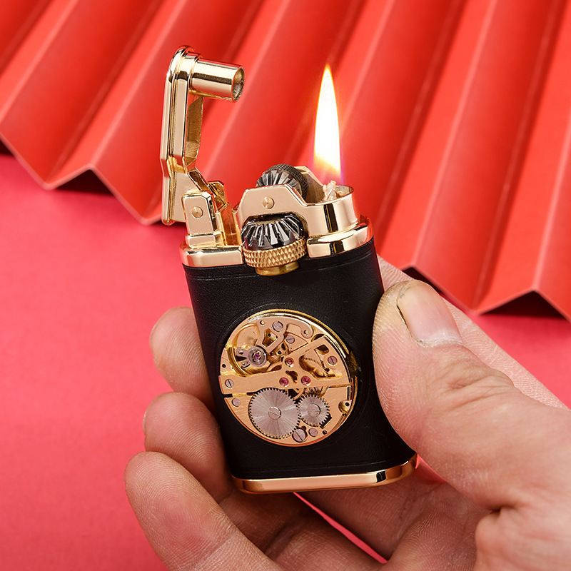 JUJI Wholesale Classic Kerosene CHIEF Lighter Gear Linkage Retro Grinding Wheel Personality Leather Watch Core Cigarette Lighter