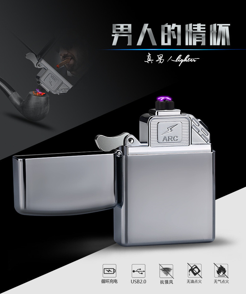 2023 Wholesale Electronic Charging USB Lighter Custom Logo Cigarette Cigar Windproof Dual Arc Lighter with Gift Box