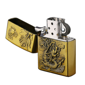 Juji Promotional High Quality Custom LOGO Windproof Kerosene Lighters Personalized Flint Metal Matte Black Oil Lighter