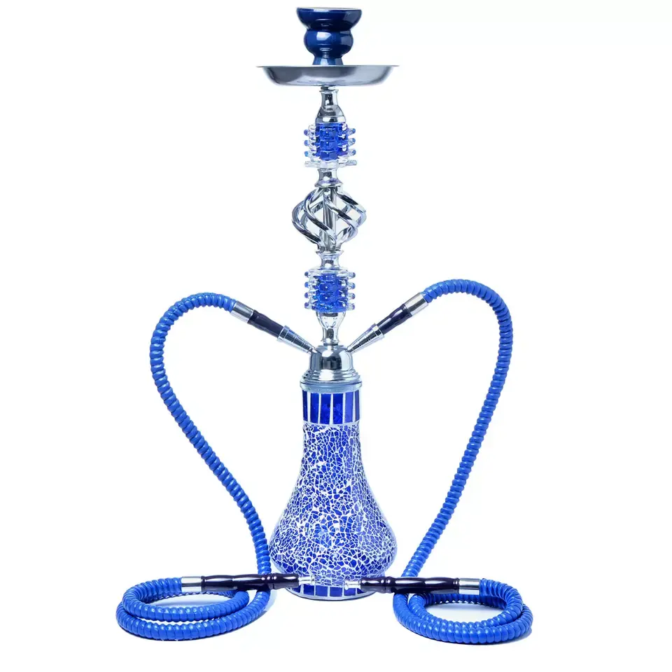 JUJI High Quality Double-hose Shisha Set Stainless Steel Holder Ceramic Bowl Narguile Hubbly Bubbly Hookah Elegant Glass Hookah