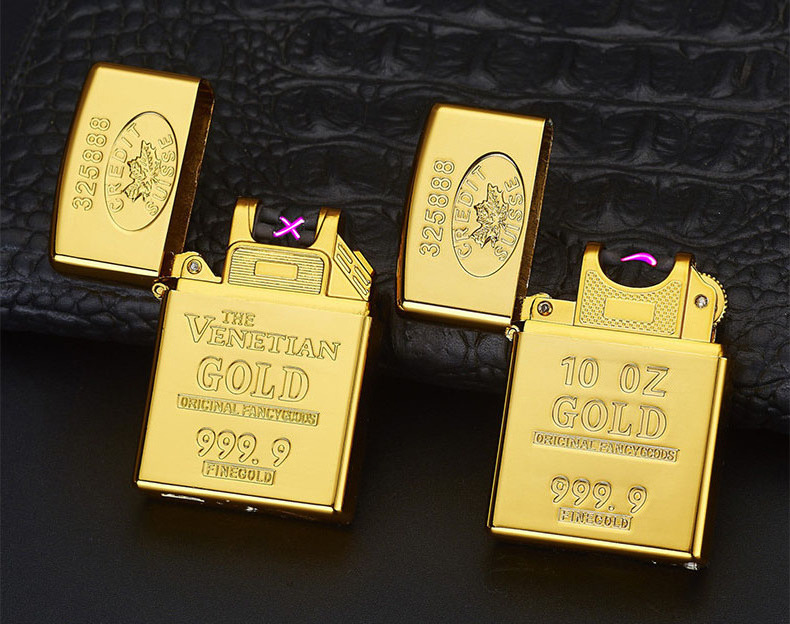 2023 Popular Cigarette Arc Lighter Custom Logo Gold Windproof Dual Arc Rechargeable USB Electric Lighter with Gift Box