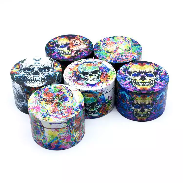 JUJI OEM 4 Layer Zinc Alloy Herb Grinder Spice Grinders 2.5 Inch UV Color Printing Grinder Herb With Box