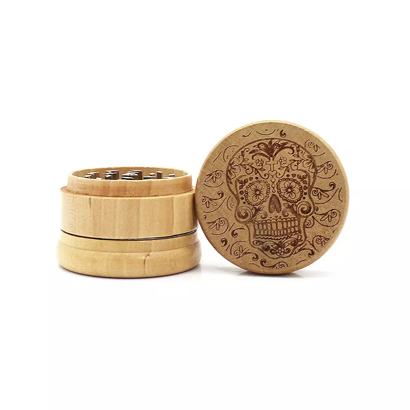 JUJI Manufacturer Wholesale 3 Piece Custom Laser Printing 63mm Wood Herb Grinder with Zinc Sharp Teeth