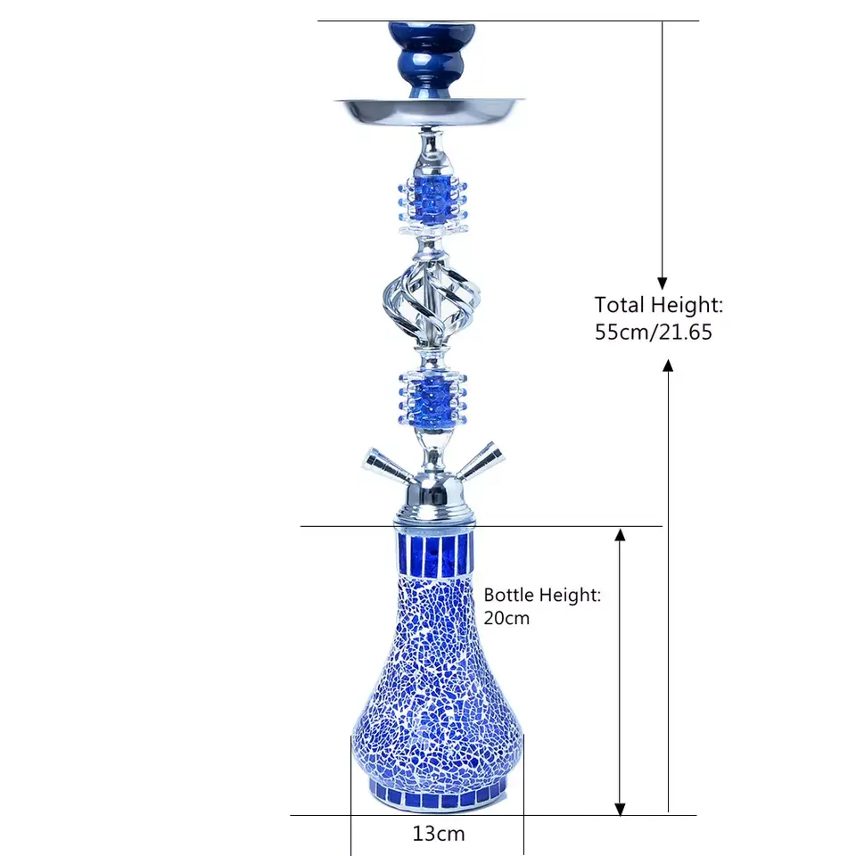 JUJI High Quality Double-hose Shisha Set Stainless Steel Holder Ceramic Bowl Narguile Hubbly Bubbly Hookah Elegant Glass Hookah