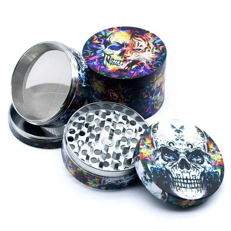 JUJI OEM 4 Layer Zinc Alloy Herb Grinder Spice Grinders 2.5 Inch UV Color Printing Grinder Herb With Box