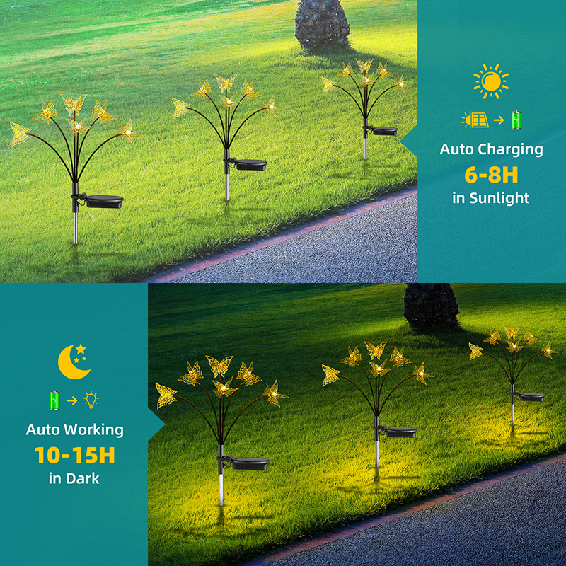 2024 solar garden lights for lawn patio yard walkway Butterfly shaped 4 pack with 1000mAh AA battery Sway by Wind Up to 12H