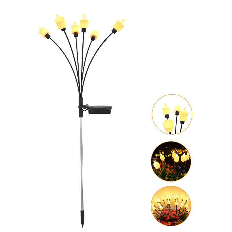 2024 New Candle Lamp Outdoor Solar Garden Light IP65 Waterproof 6LED Swaying Solar Firefly Light 1000mAh Lighting 12H