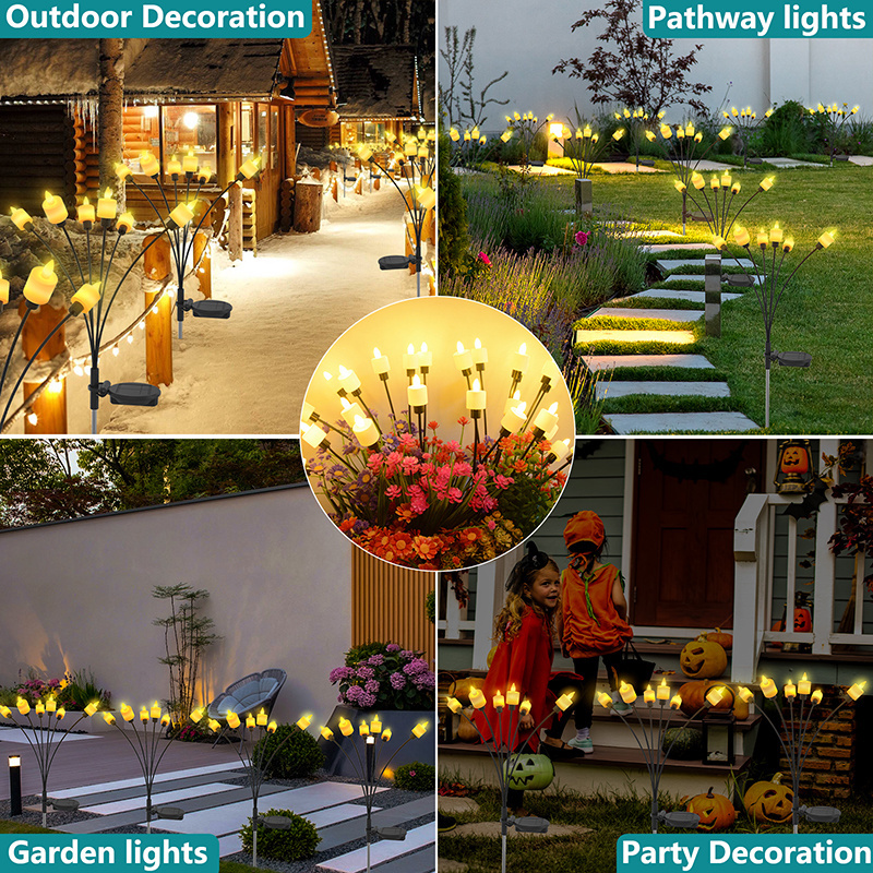 2024 New Candle Lamp Outdoor Solar Garden Light IP65 Waterproof 6LED Swaying Solar Firefly Light 1000mAh Lighting 12H