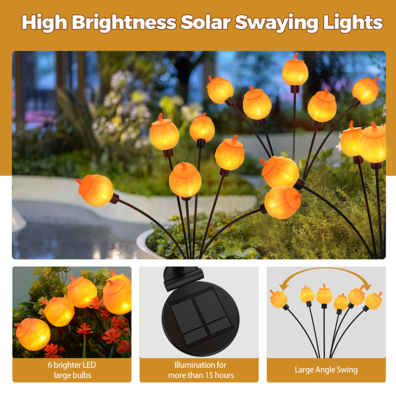 Source Factory Outdoor Solar Lamp 2024 Halloween Solar Pumpkin Lights, Garden Lights, 1000mAh  Up to 12H Battery Sway by Wind