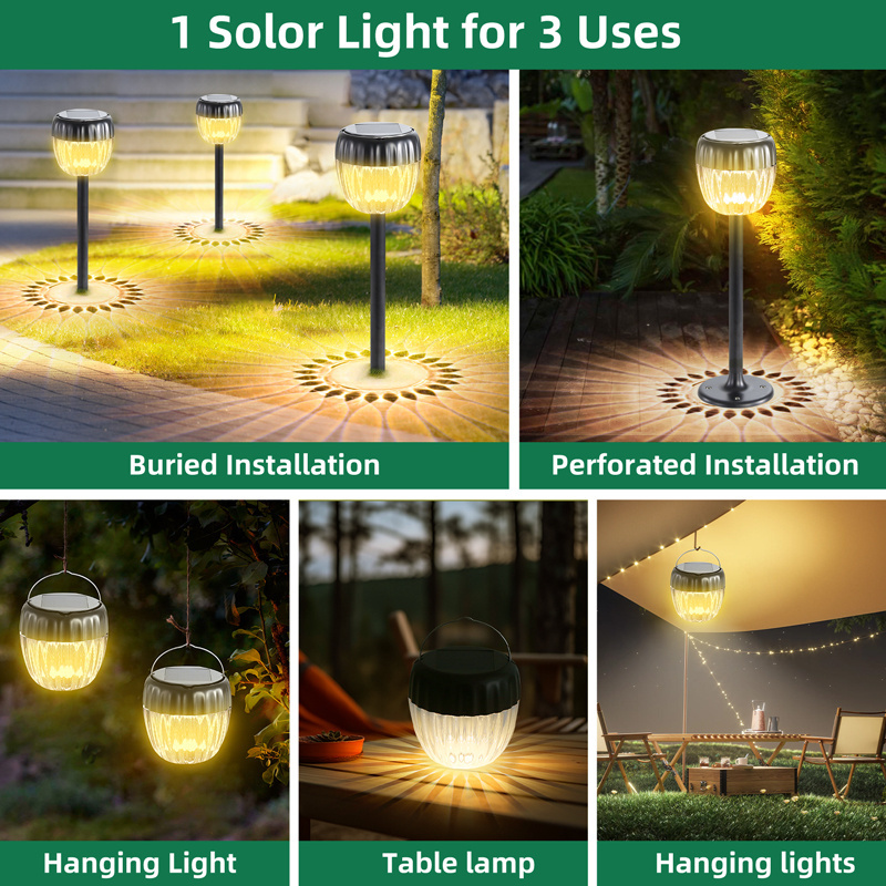 Solar Lights Outdoor Garden 4 in1 Can be Hung, Fixed with Screws, Inserted Into the Lawn, and Lifted as a Lantern