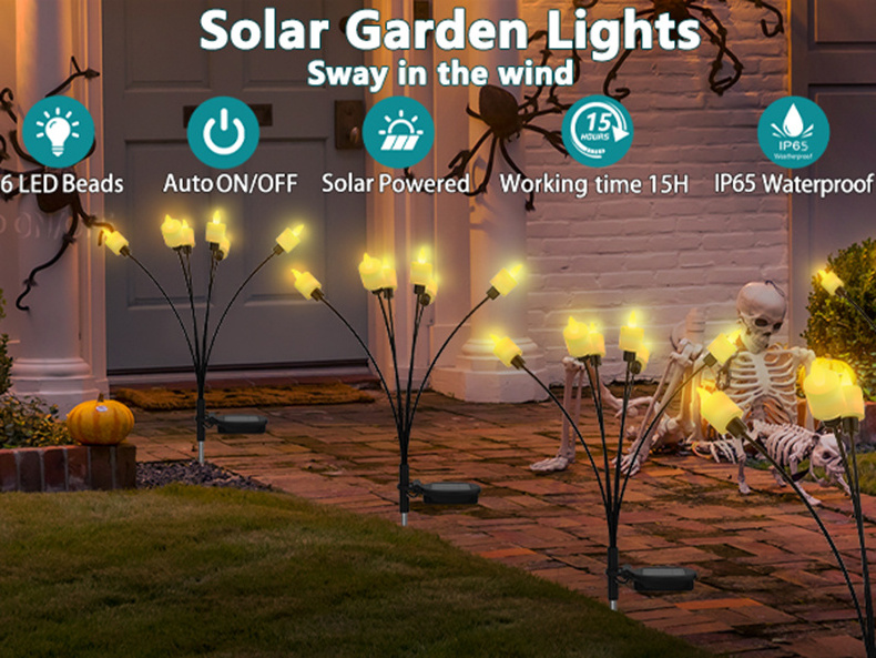 2024 New Solar Candle Lamp Solar Lights Outdoor Garden IP65 Waterproof 6LED Swaying Solar Firefly Light 1000mAh Lighting 12H