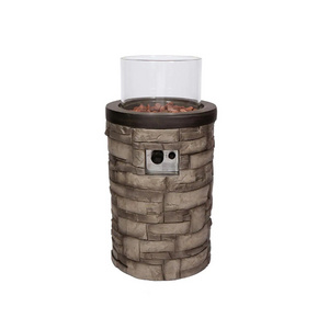 Portable type Cylindrical outdoor gas fire pit with glass cover