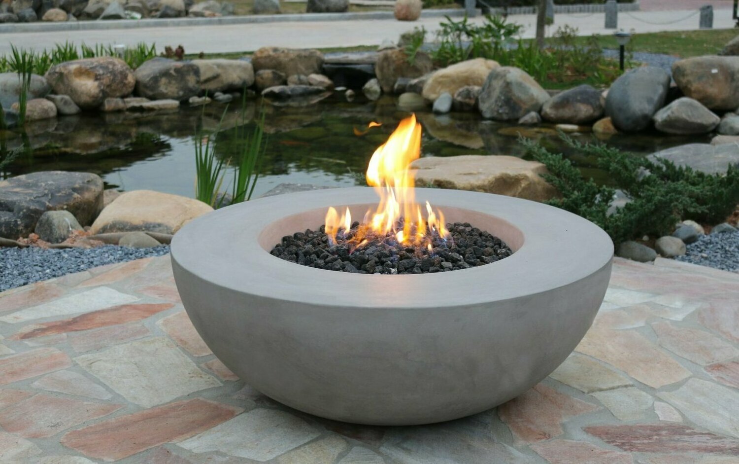 concrete contemporary outdoor fire pit table gas hemisphere fire pit