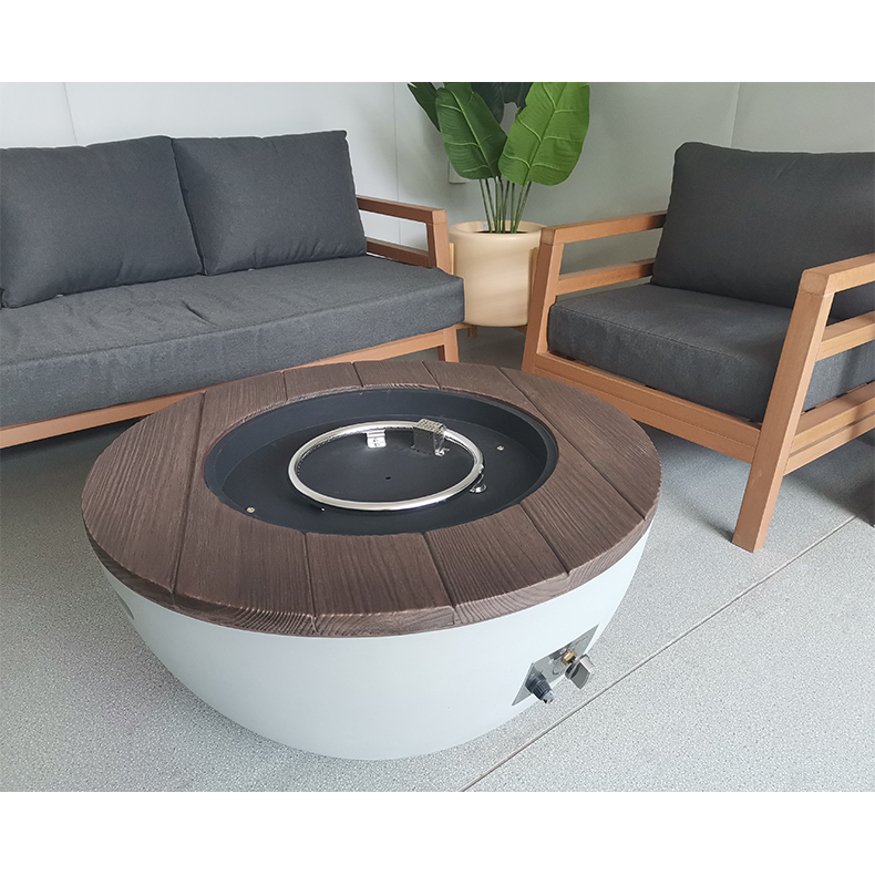 high quality outdoor garden furniture wood grain table top gas fire pit