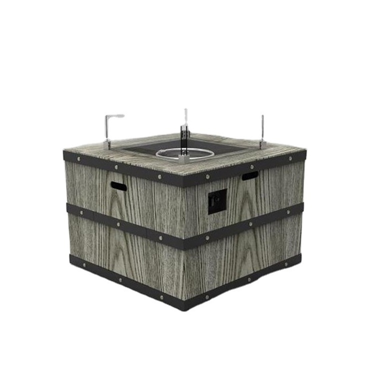 outdoor garden decorate Wood grain square gas fire pit table with glass cover