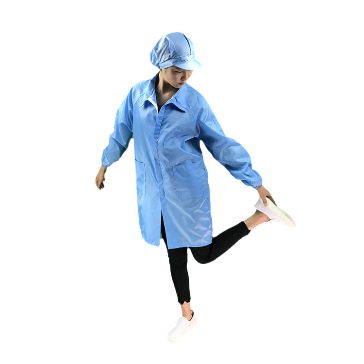 Blue Lapel Polyester Safety Working Anti Static Cloth Cleanroom Lab ESD Smock Antistatic Gown