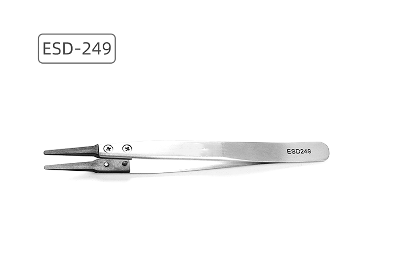 JEJOR 130mm Silver Carbon Fiber Stainless Steel Head-Changed ESD 249 Silver Antistatic Tweezers