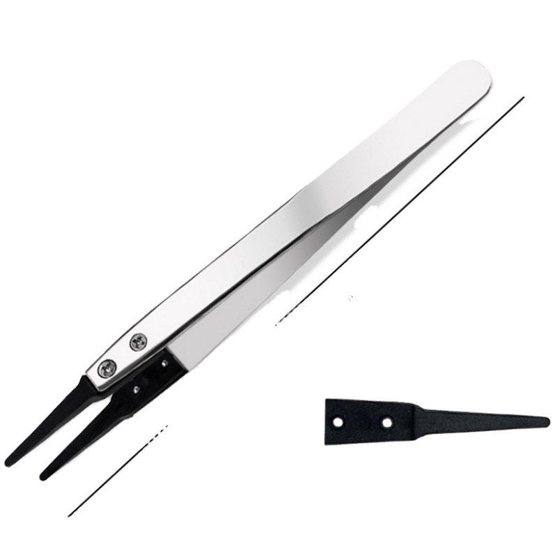 JEJOR 130mm Silver Carbon Fiber Stainless Steel Head-Changed ESD 249 Silver Antistatic Tweezers