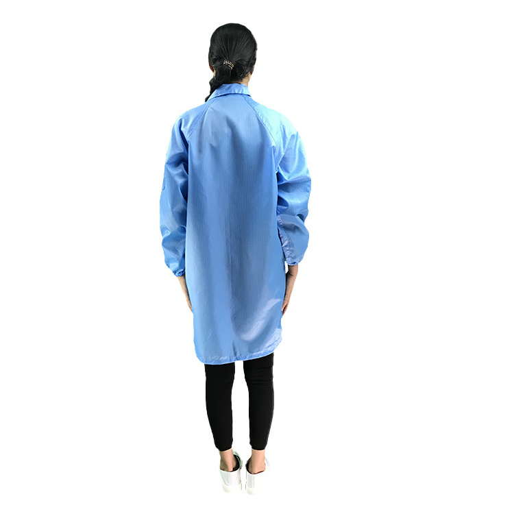 Blue Lapel Polyester Safety Working Anti Static Cloth Cleanroom Lab ESD Smock Antistatic Gown