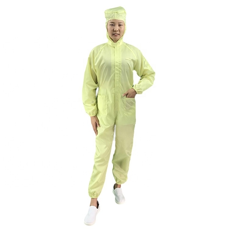 Washable Comfortable Breathable Reusable Yellow Polyester Jumpsuits Antistatic ESD Coverall Suit For Cleanroom