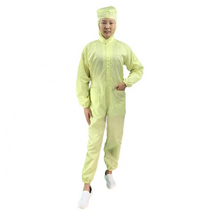 Washable Comfortable Breathable Reusable Yellow Polyester Jumpsuits Antistatic ESD Coverall Suit For Cleanroom