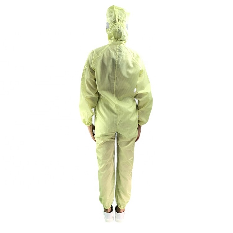 Washable Comfortable Breathable Reusable Yellow Polyester Jumpsuits Antistatic ESD Coverall Suit For Cleanroom