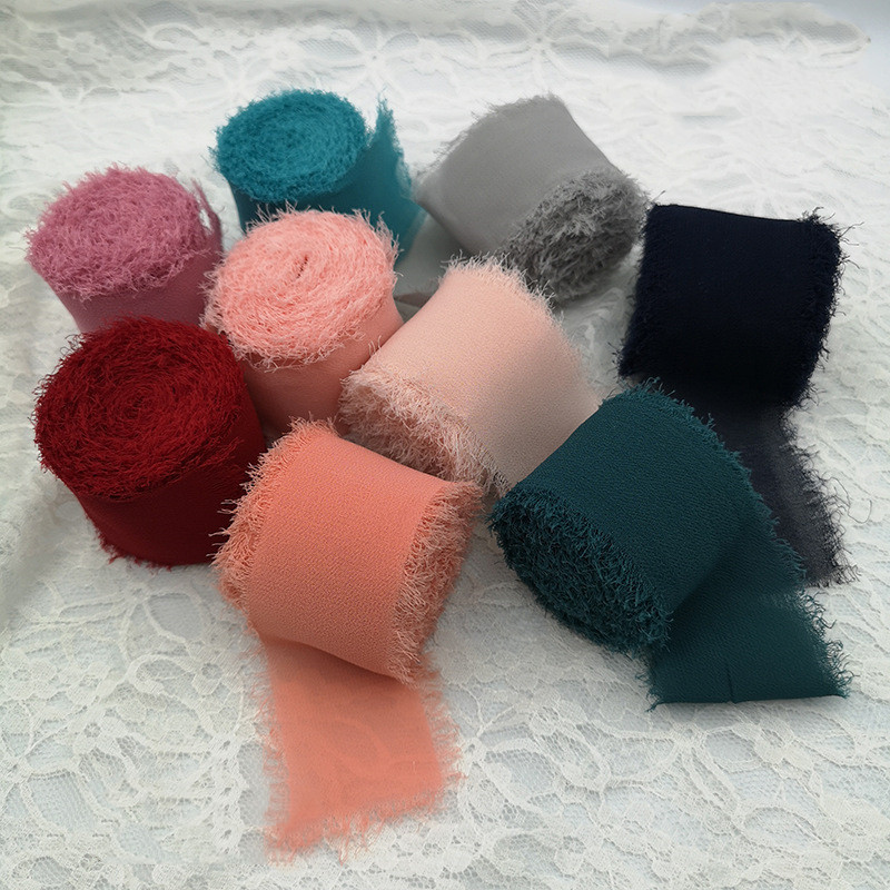 Wholesale Frayed Edge Handmade Fringe Chiffon Ribbon for Gift Wrapping, Bouquets, Wedding Invitations, Crafts Decoration