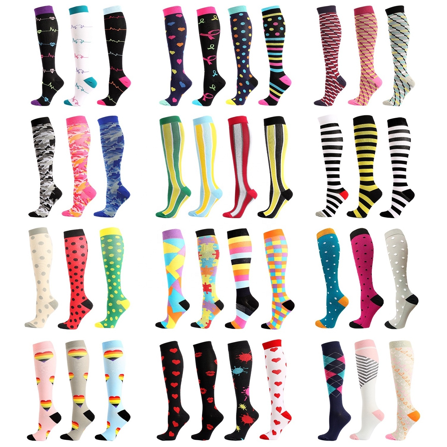 Wholesale running men women athletic fun stocking high knee nurse jiani sport compression socks 20-30 mmhg custom logo socks