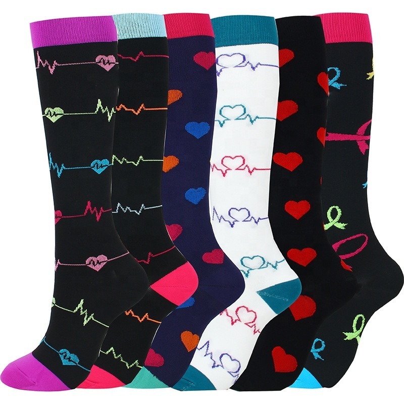 Wholesale running men women athletic fun stocking high knee nurse jiani sport compression socks 20-30 mmhg custom logo socks