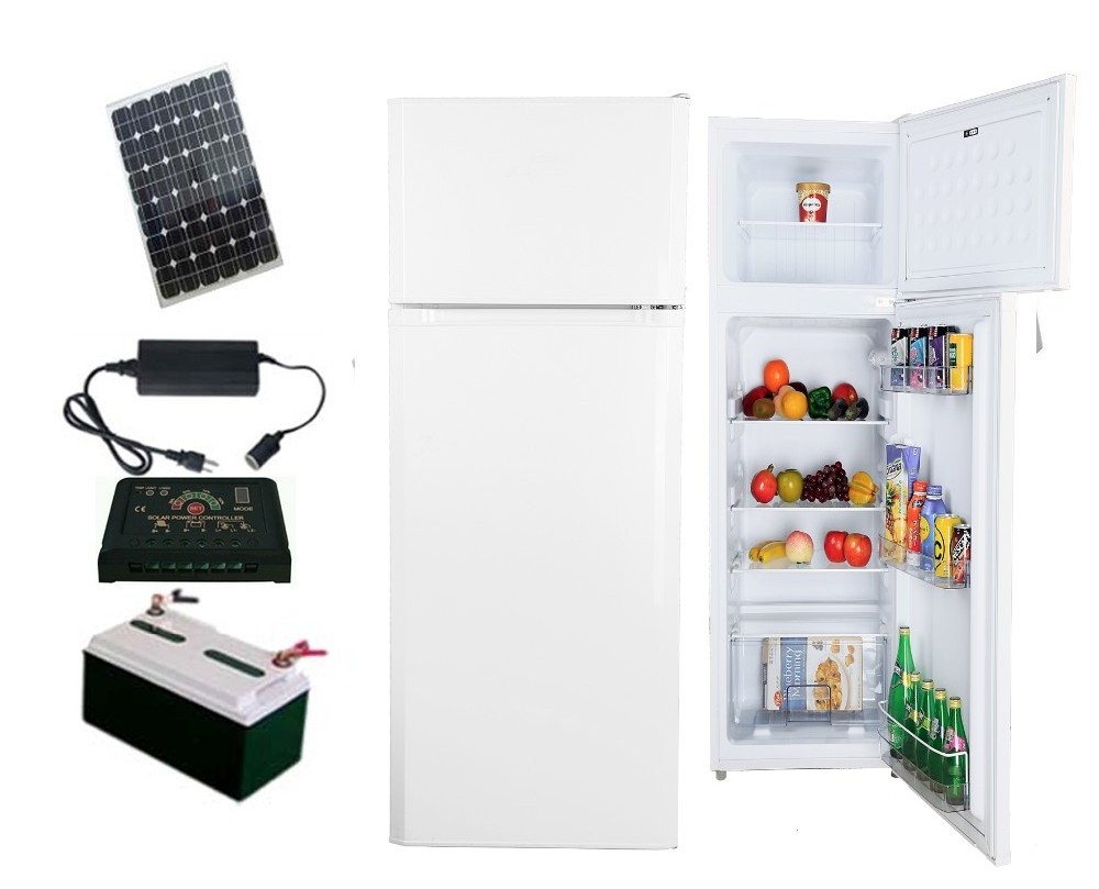 218L Solar Fridge High quality 12V/24V DC Portable double door Refrigerator