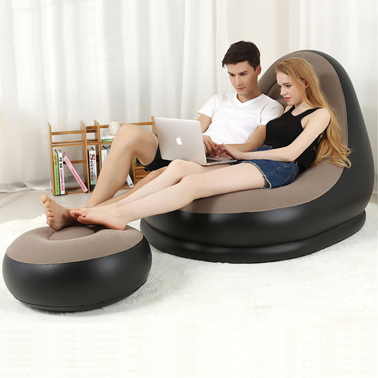 Inflatable Furniture Chair Sofa Lounger Rest Single Couch Beanbag Living Room Outdoor Air Lounge Chairs  with Ottoman Foot Stool