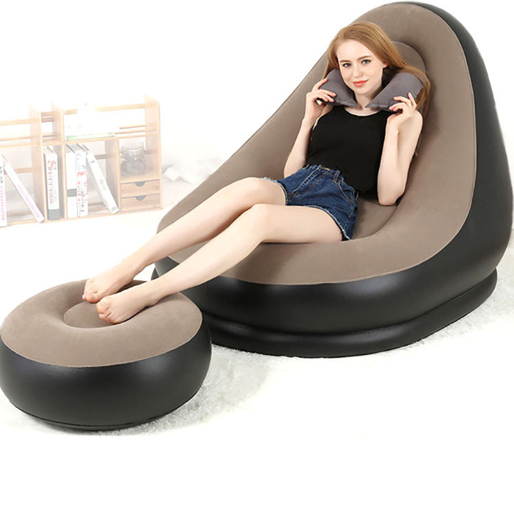 Inflatable Furniture Chair Sofa Lounger Rest Single Couch Beanbag Living Room Outdoor Air Lounge Chairs  with Ottoman Foot Stool