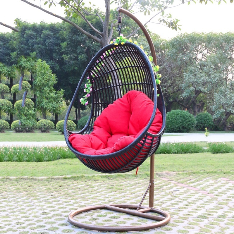 Hanging Egg Chair Swing Hammock Rattan Material with Stand & Cushions for Indoor Bedroom Outdoor Garden Backyard