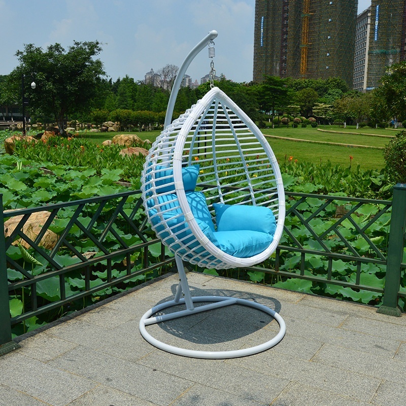 Hanging Egg Chair Swing Hammock Rattan Material with Stand & Cushions for Indoor Bedroom Outdoor Garden Backyard