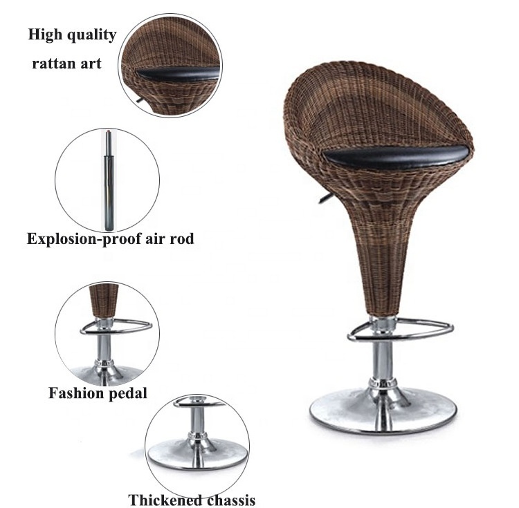 High Quality Rattan Bar Stool Gas Lift Height Adjusted Swivel Leisure Home Indoor Chairs