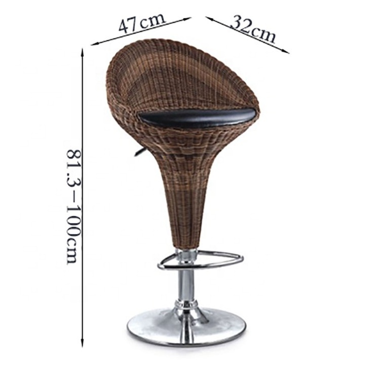 High Quality Rattan Bar Stool Gas Lift Height Adjusted Swivel Leisure Home Indoor Chairs